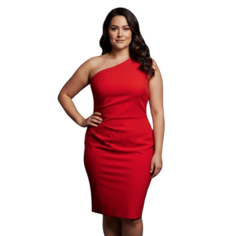 STOP STARING! Poly Knit ONE-SHOULDER Zip GATHERED SIDE Cocktail AVA DRESS Sz 1X
